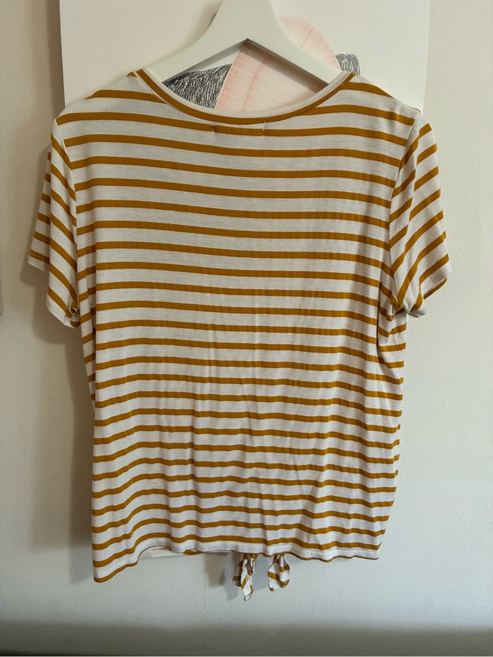 Green Envelope White and Mustard Stripe Tie-Front Short Sleeve Tee - Picture 3 of 3